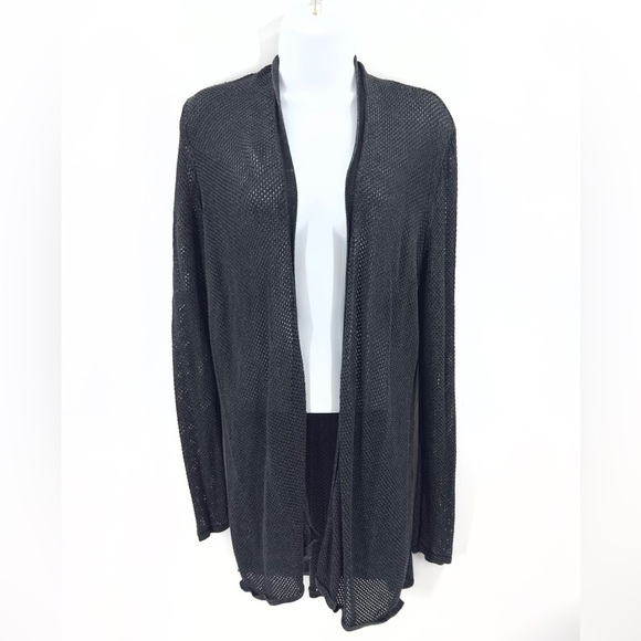 Eileen Fisher Womens Open Knit Long Line Cardigan Size L Black System Capsule - Picture 1 of 12